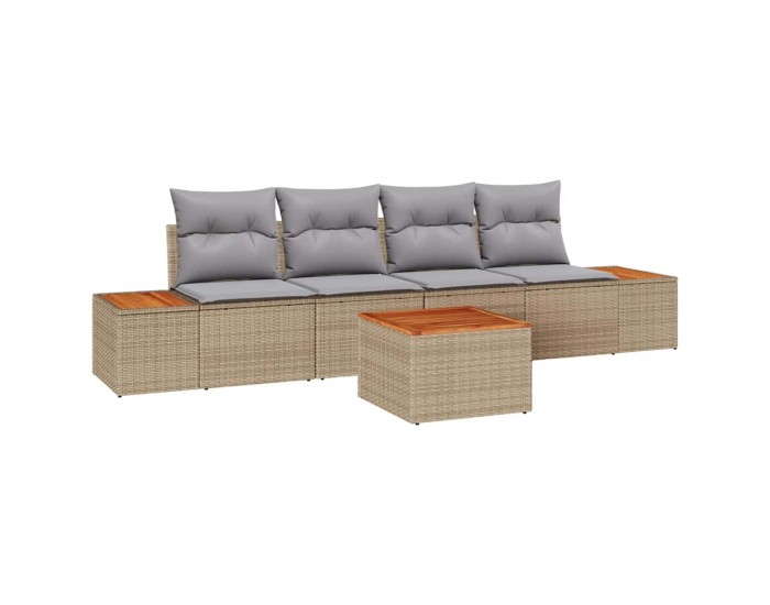 Sonata H 5 частен градински диван комплект с възглавници бежов полиротан акация