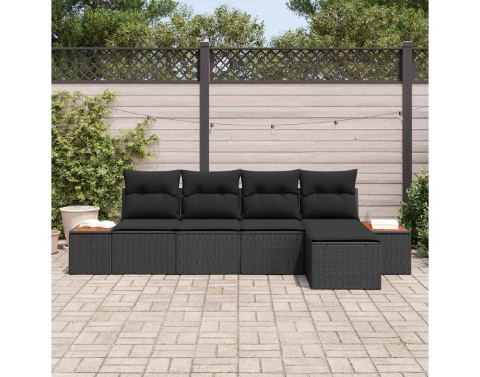 Sonata H 5 Частен Градински Диван Комплект с Възглавници Черен Полирадан Акация