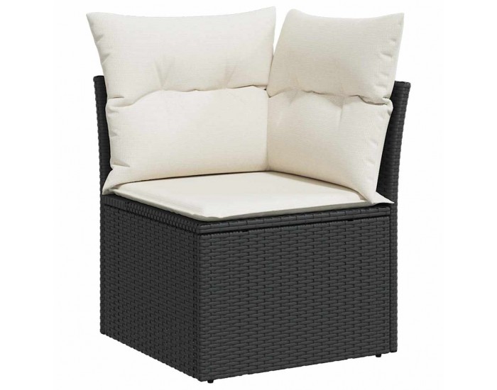 Sonata H 10 части комплект градински диван с възглавници, черен полиратан и акация