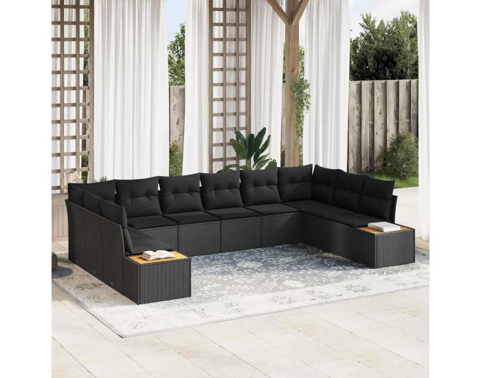 Sonata H 10 Часов комплект градински диван с възглавници Черен Полиратан Акация