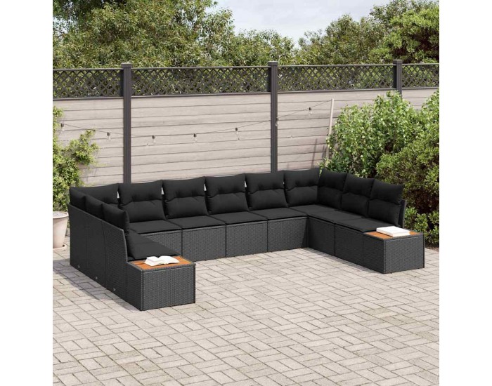 Sonata H 10 Часов комплект градински диван с възглавници Черен Полиратан Акация