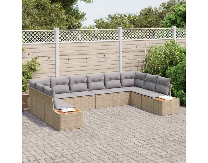 Sonata H 10 части градински диван комплект с възглавници бежов полиратан акация