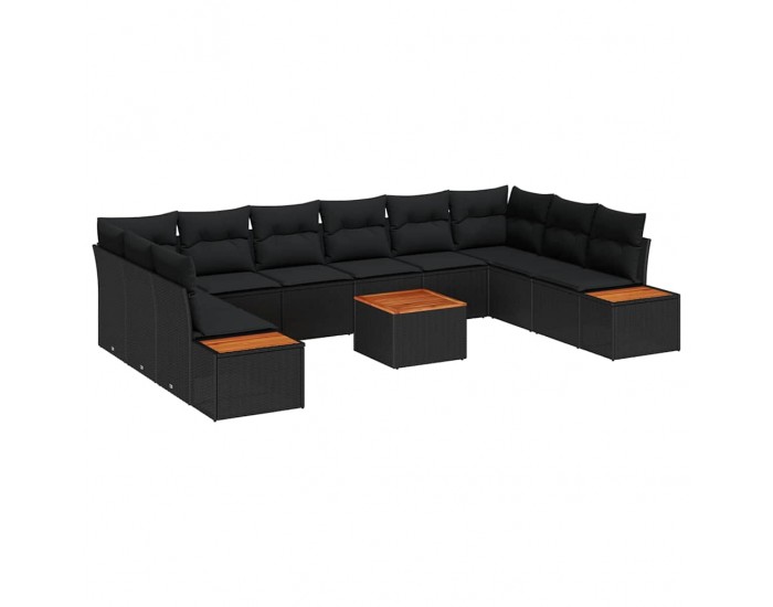 Sonata H 11 частен градински диван комплект с възглавници Черен полиратан Акация