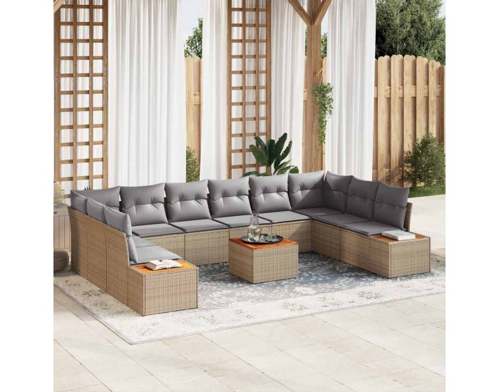 Sonata H 11 частен диван за градина с възглавници бежов поли ратан акация