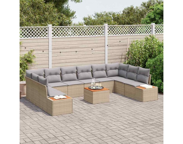 Sonata H 11 частен диван за градина с възглавници бежов поли ратан акация