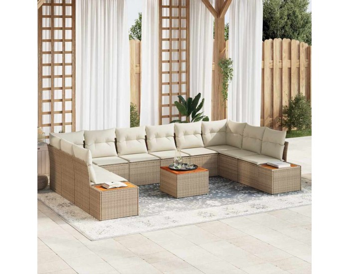 Sonata H 11 части градински диван комплект с възглавници Бежов Полиестерен ратан
