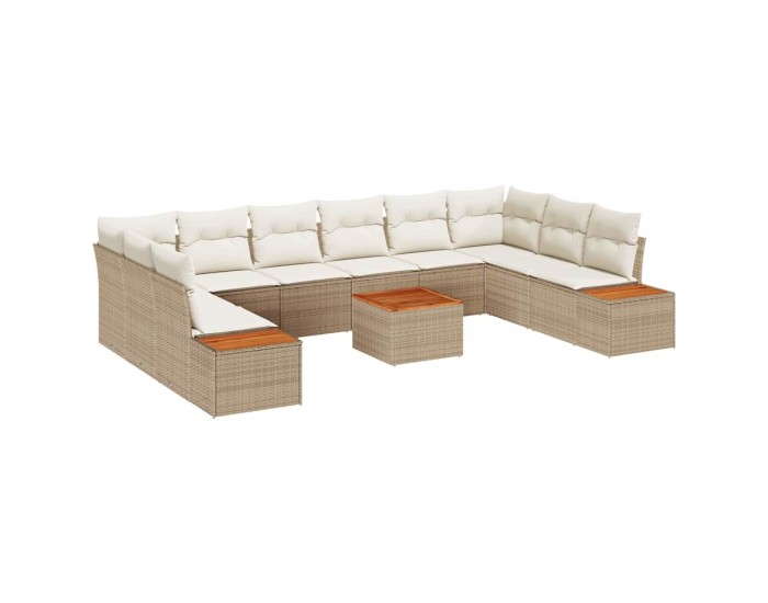 Sonata H 11 части градински диван комплект с възглавници Бежов Полиестерен ратан