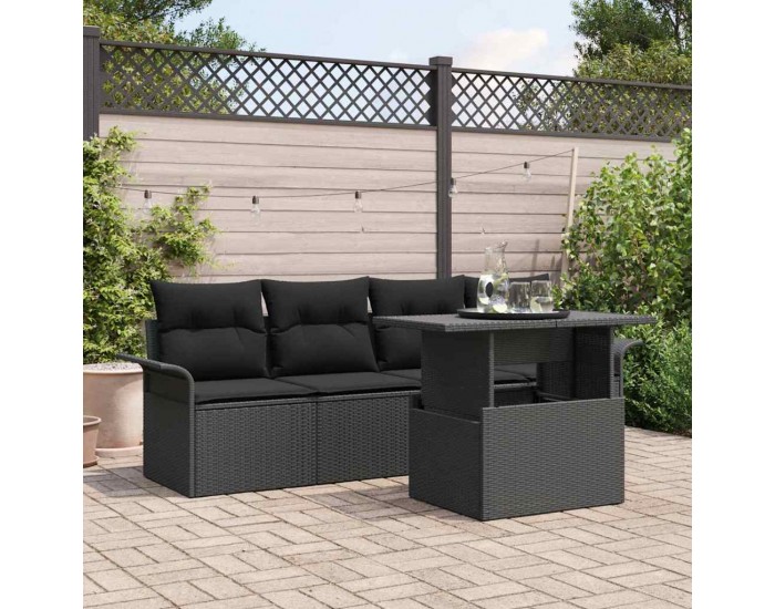 Sonata H 5 Частен Градински Диван Комплект с Възглавници Черен Полиретан