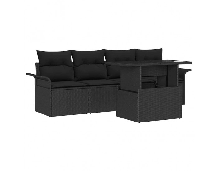 Sonata H 5 Частен Градински Диван Комплект с Възглавници Черен Полиретан