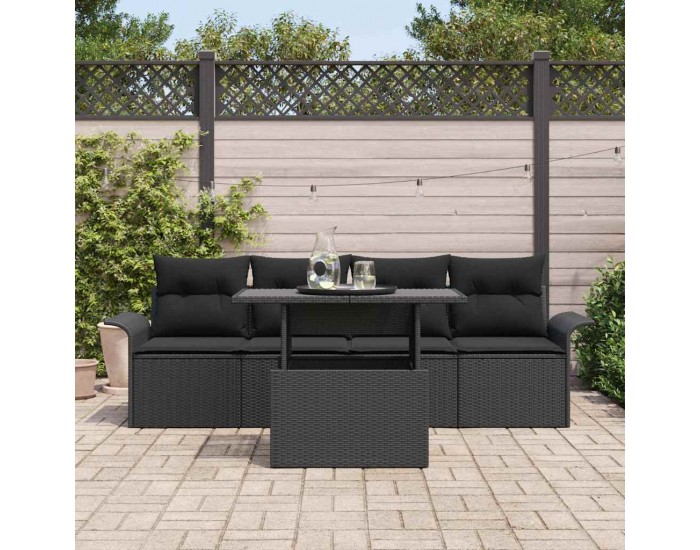 Sonata H 5 Частен Градински Диван Комплект с Възглавници Черен Полиретан
