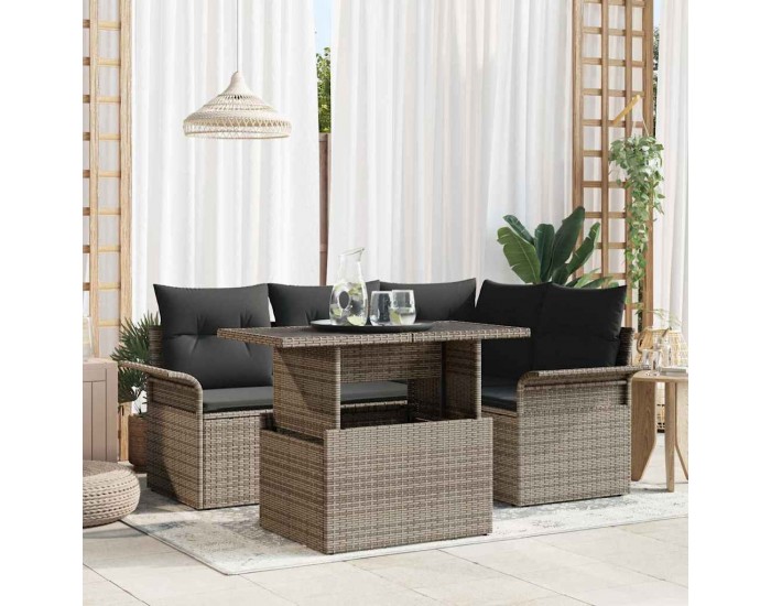 Sonata H 5 Часов комплект градински мебели с възглавници сиво поли ратан