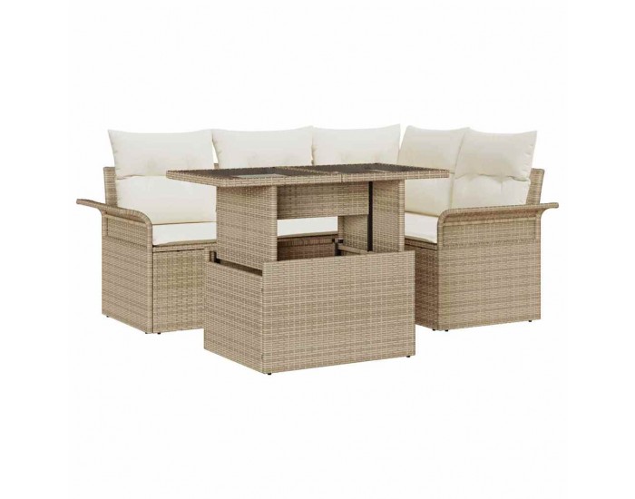 Sonata H 5 Частен градински диван с възглавници Бежов Полиестерен ратан