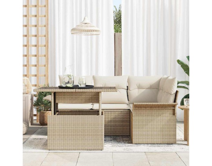 Sonata H 5 Частен градински диван с възглавници Бежов Полиестерен ратан