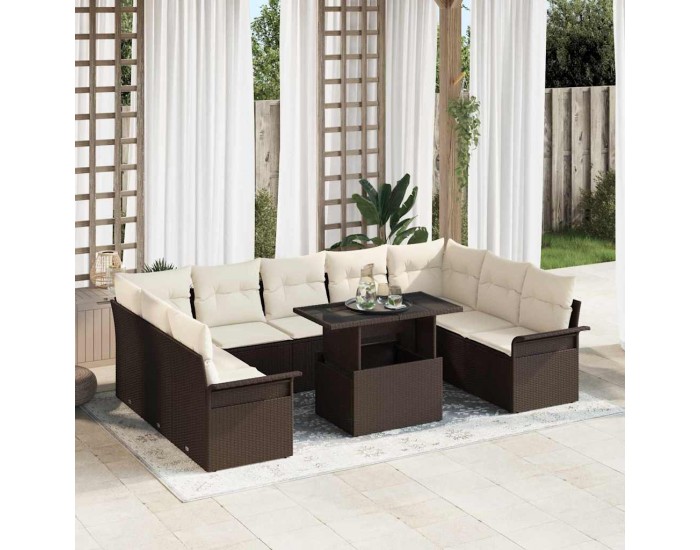 Sonata H 10 Частен Градински Диван Комплект с Възглавници Кафяв Полиратан