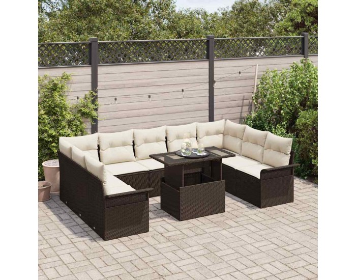 Sonata H 10 Частен Градински Диван Комплект с Възглавници Кафяв Полиратан