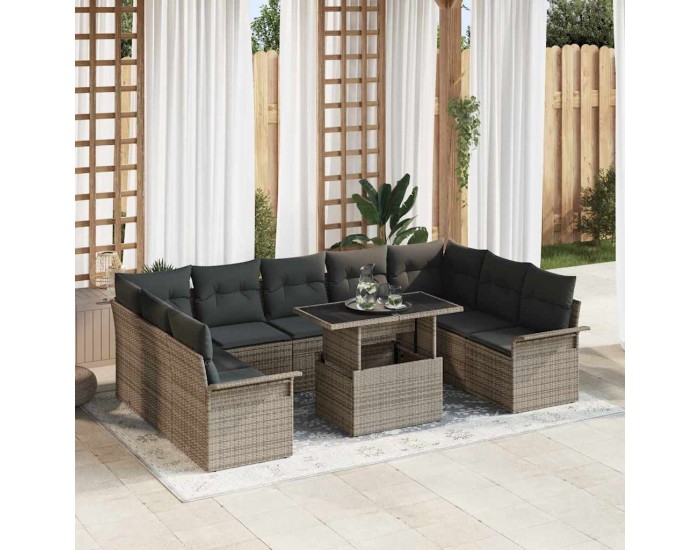 Sonata H 10 части градински диван комплект с възглавници сив полиратан