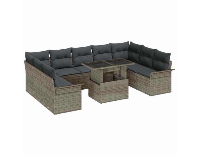 Sonata H 10 части градински диван комплект с възглавници сив полиратан