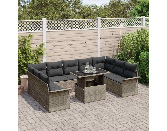 Sonata H 10 части градински диван комплект с възглавници сив полиратан
