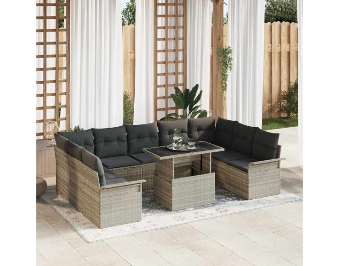 Sonata H 10 Частен Градински Диван Комплект с Възглавници Светло Сив Полиестерен Ратан