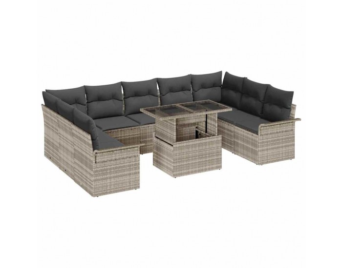 Sonata H 10 Частен Градински Диван Комплект с Възглавници Светло Сив Полиестерен Ратан