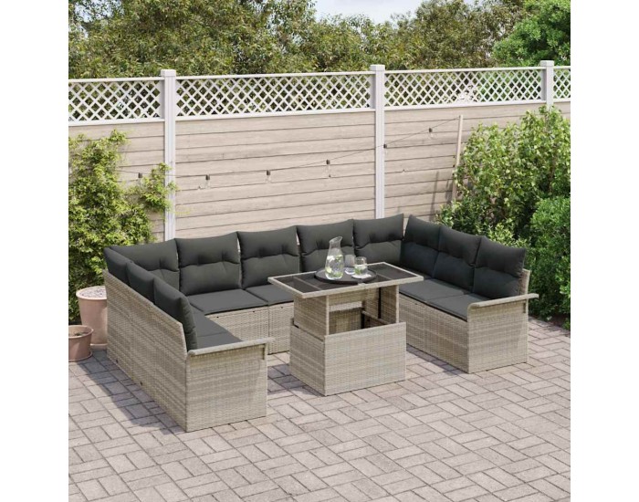 Sonata H 10 Частен Градински Диван Комплект с Възглавници Светло Сив Полиестерен Ратан