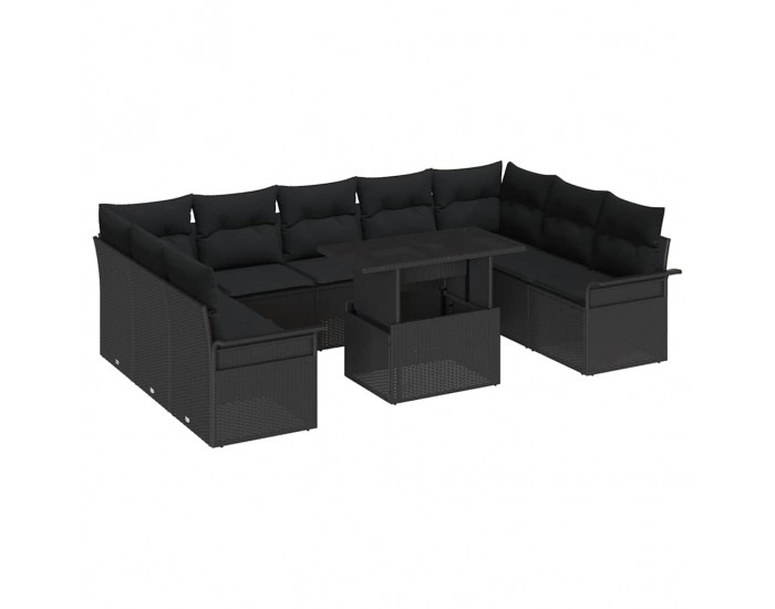 Sonata H 10 части градински диван комплект с възглавници Черен полиратан