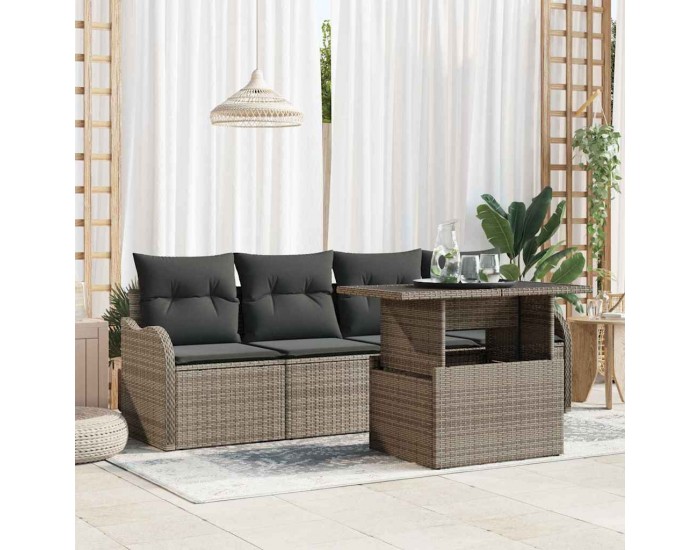 Sonata H 5 части градински диван комплект с възглавници сив ратан