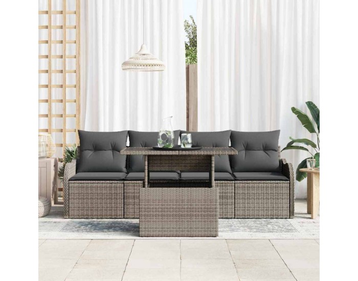 Sonata H 5 части градински диван комплект с възглавници сив ратан