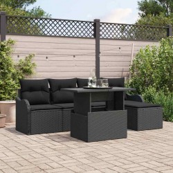 Sonata H 6 Piece Garden Sofa Set with Cushions Black Poly Rattan - Sonata H