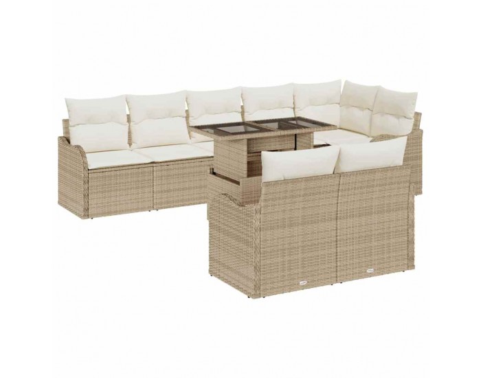 Комплект от 9 части градински дивани с възглавници Бежов Полиестер