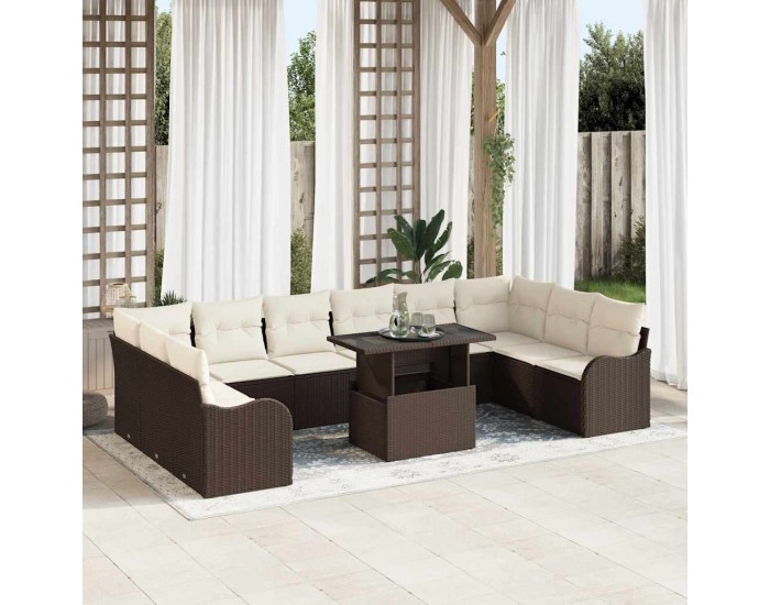 Sonata H 11 Часов Градински Диван с Възглавници Кафяв Полиратан