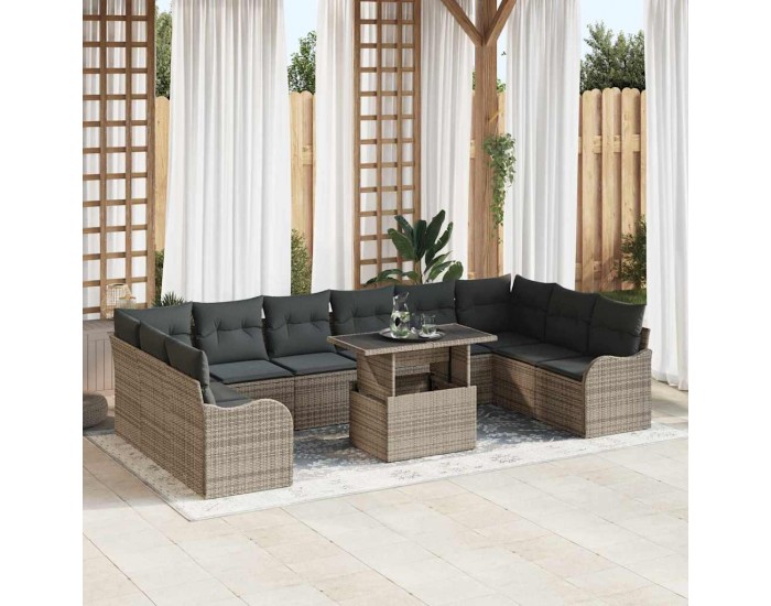 Sonata H 11 Частен Градински Диван Комплект с Възглавници Сиво Поли Ратан