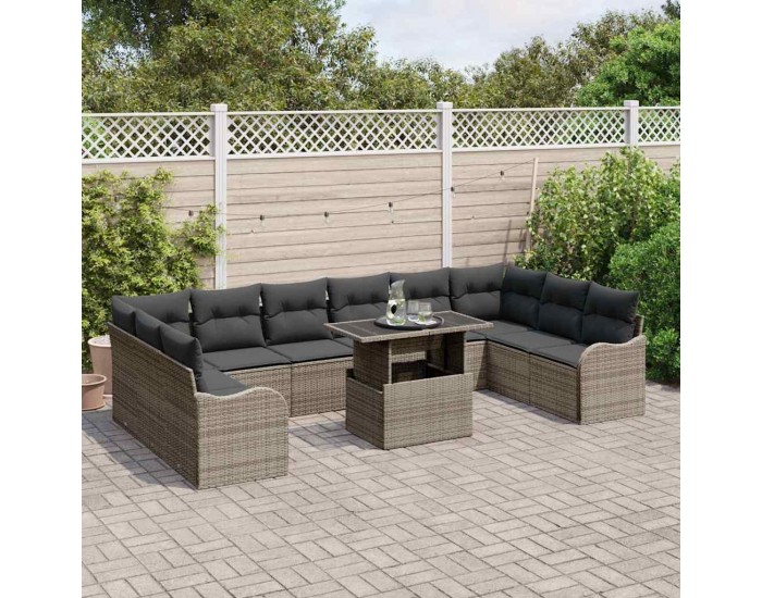 Sonata H 11 Частен Градински Диван Комплект с Възглавници Сиво Поли Ратан