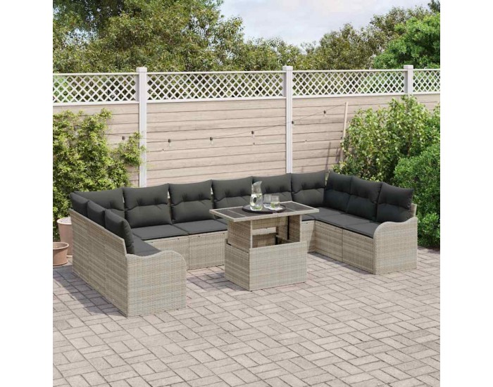 Sonata H 11 Часовен Градински Софа Комплект с Възглавници Светлосив Полиратан