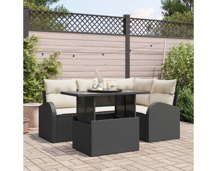 Sonata H 5 части градински диван сет с възглавници Черен полиратан