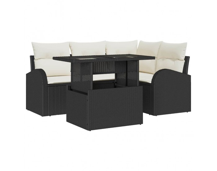 Sonata H 5 части градински диван сет с възглавници Черен полиратан