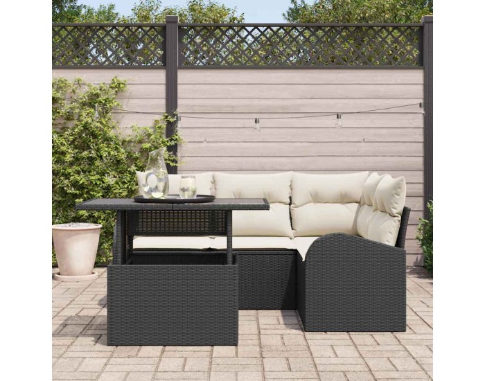 Sonata H 5 части градински диван сет с възглавници Черен полиратан