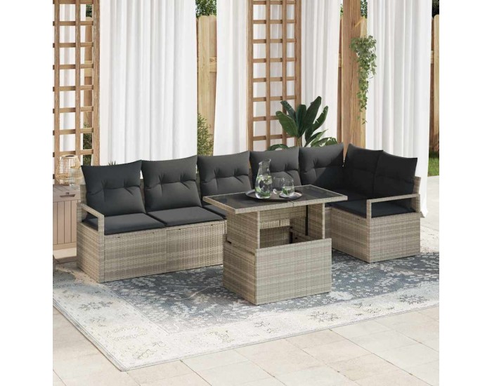 7 частов сет за градински диван на Sonata H с възглавници светлосив полиратан