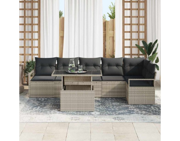 7 частов сет за градински диван на Sonata H с възглавници светлосив полиратан