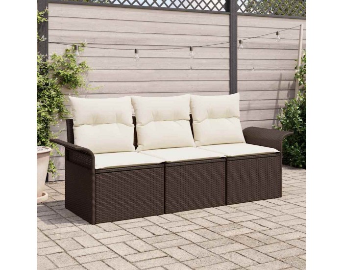 Sonata H 3-частен комплект дивани за градина с възглавници кафяв поли ратан