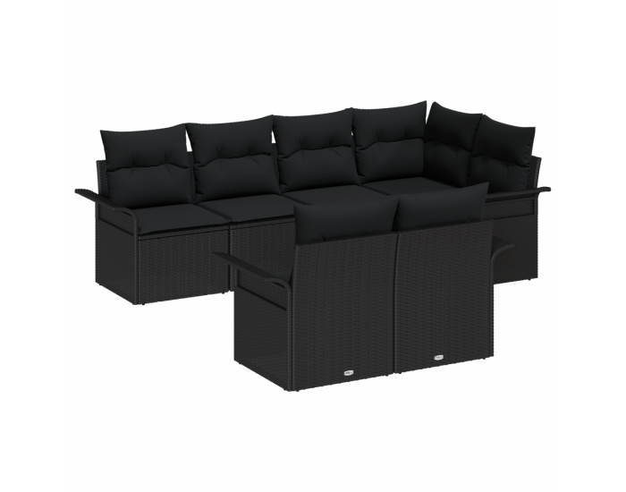 Комплект от 7 части градински диван с възглавници черен полиратан