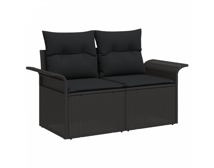 Комплект от 7 части градински диван с възглавници черен полиратан