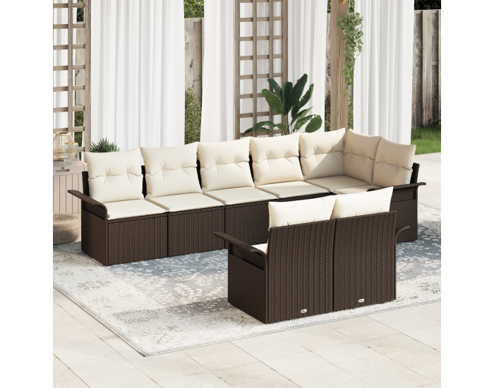 8-те части градински диван с възглавници кафяв полиратан