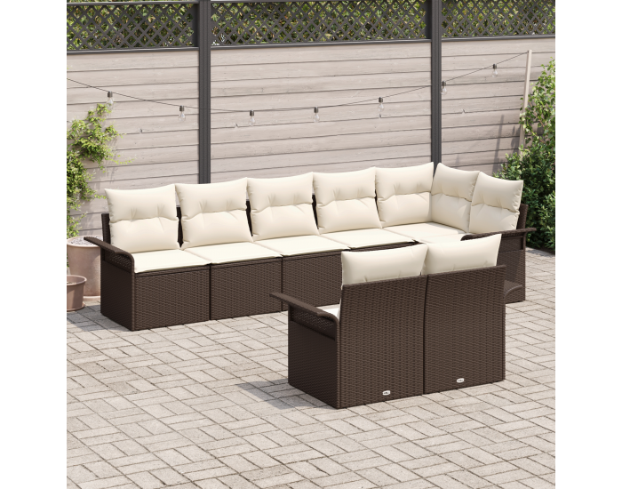 8-те части градински диван с възглавници кафяв полиратан