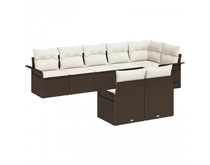 8-те части градински диван с възглавници кафяв полиратан