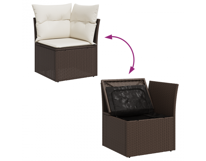 8-те части градински диван с възглавници кафяв полиратан