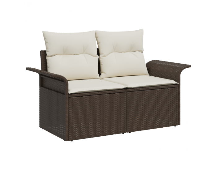 8-те части градински диван с възглавници кафяв полиратан