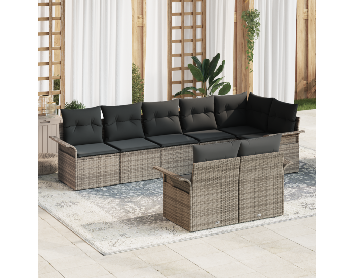 Комплект градински диван Sonata H с 8 части и възглавници сиво полиратан