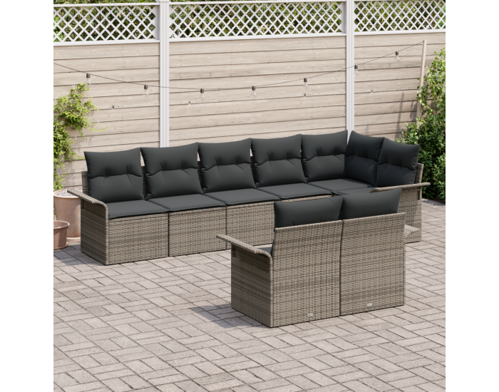 Комплект градински диван Sonata H с 8 части и възглавници сиво полиратан
