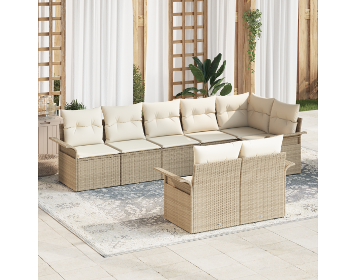 Sonata H Комплект от 8 части градински диван с възглавници бежов полиреатан